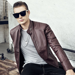 CustOmerS 2019 Autumn New Men's Casual Fashion Stand Collar Slim Leather Jacket Slim Solid Color Leather Jacket Men